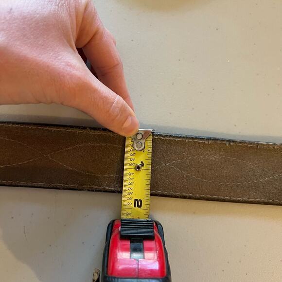 Vintage Distressed Stitched Brown Genuine Leather Eagle Buckle Belt - L - Picture 2 of 12